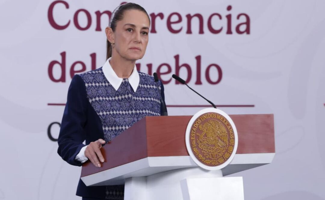 La presidenta Claudia Sheinbaum durante su conferencia de prensa de este 14 de abril desde Palacio Nacional. Foto: Fernanda Rojas / EL UNIVERSAL