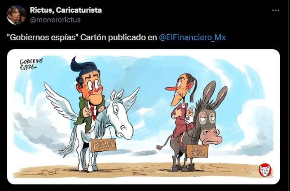 Seis cartones publicados en medios nacionales ilustran con sátira el caso Pegasus durante el gobierno de Enrique Peña Nieto. Foto: Captura de pantalla