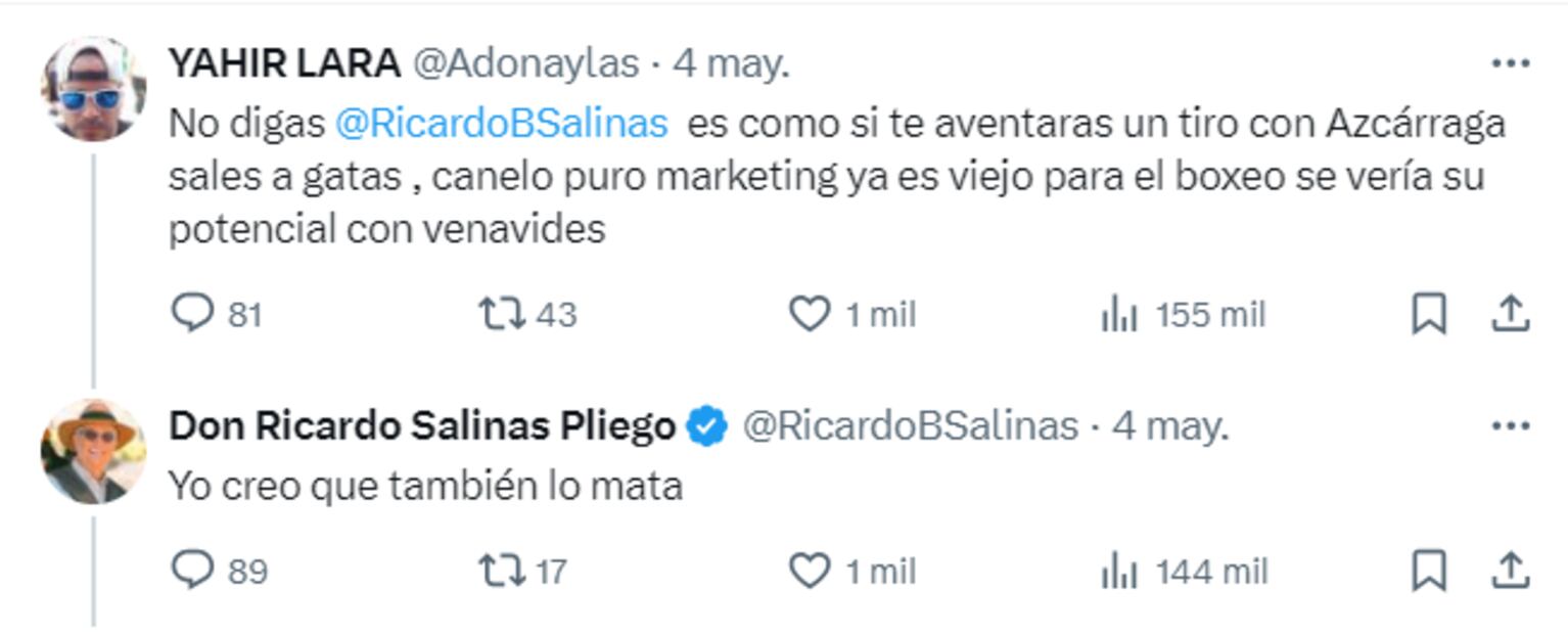 Ricardo Salinas Pliego aseguró que el Canelo vencería fácilmente a Benavidez