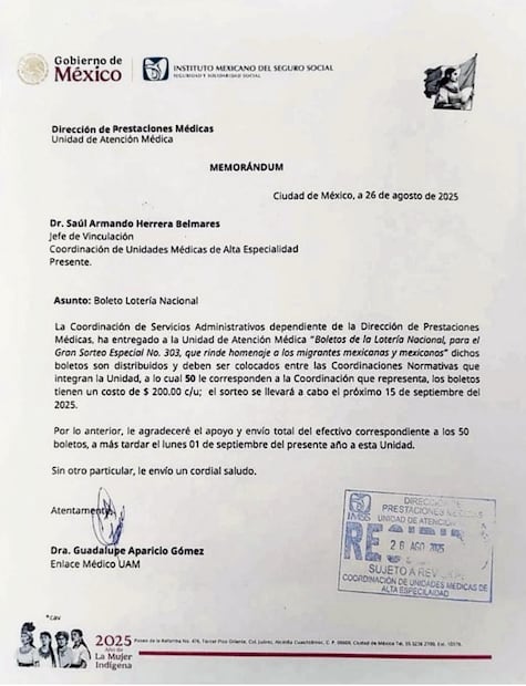 A través de oficios, trabajadores de distintas dependencias han recibido la instrucción de comprar billetes de lotería y reportar los folios; señalaron que gran parte de los recursos que el gobierno prevé recaudar "son para invertirlos en los comités de Morena".
