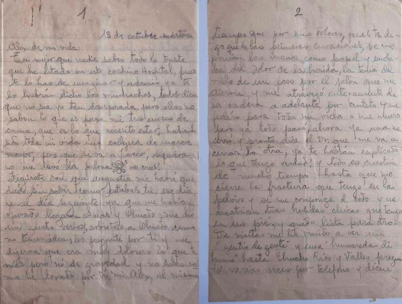 Carta de Frida a su novio Alejandro sobre sus días en el hospital. Archivo Alejandro Gómez Arias. Crédito: Diego Simón Sánchez / El Universal