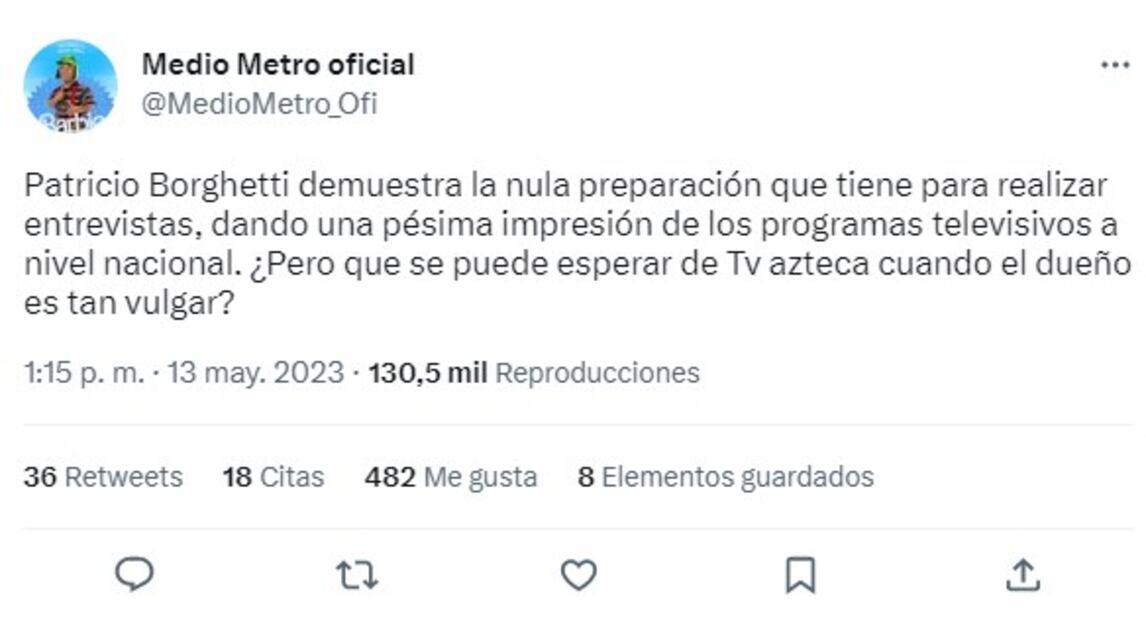 Medio Metro tachó a Salinas Pliego de "vulgar". Foto: Twitter