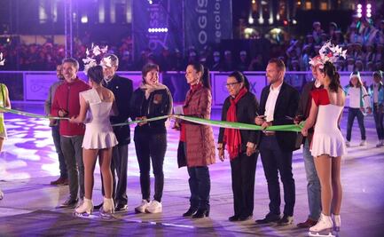 Sheinbaum inaugura pista de patinaje en el Zócalo