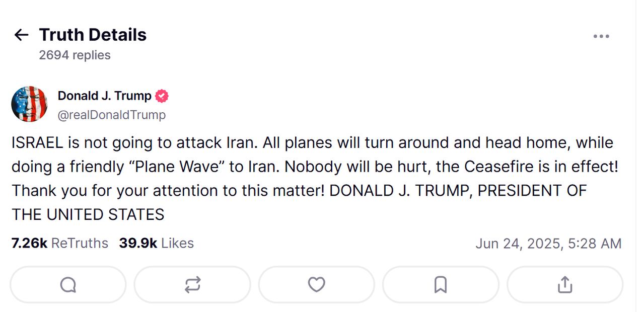 Donald Trump a través de su red Truth Social. Foto: captura de pantalla