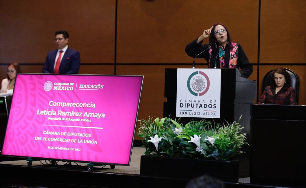 Comparecencia de la titular de la Secretaría de Educación Pública (SEP), Leticia Ramírez Amaya en la Cámara de Diputados, como parte de la glosa del quinto informe de gobierno del presidente López Obrador. Foto: Diego Simón Sánchez/EL UNIVERSAL