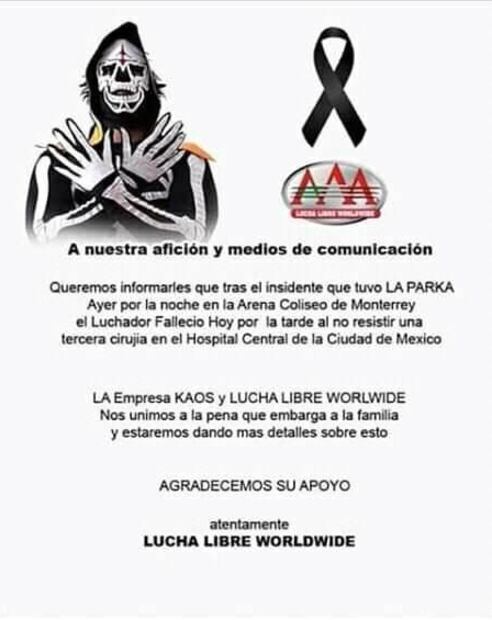 Triple A desmiente muerte de La Parka