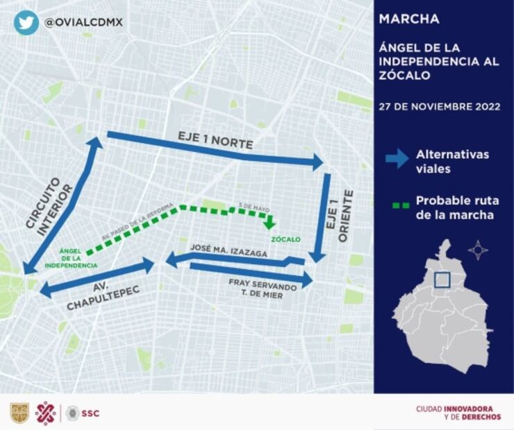 ¡Tómalo en cuenta! Estos son los cortes y alternativas viales por la marcha de AMLO en CDMX