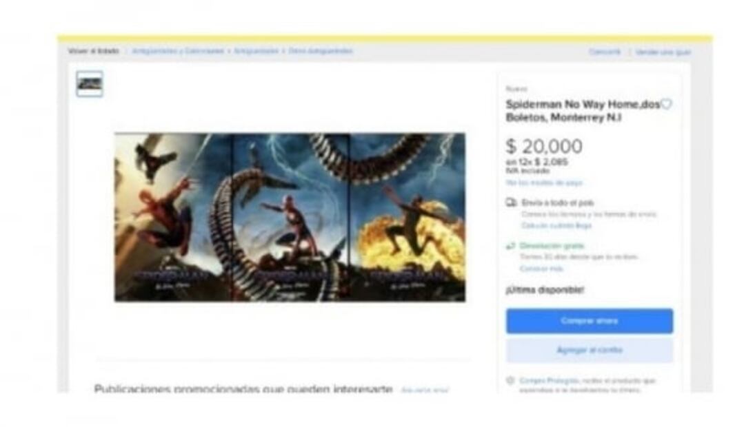 Hasta en 20 mil pesos los boletos para ver "Spider-Man: No Way Home" en reventa