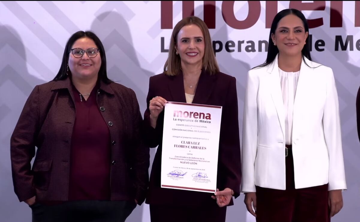 Morena designa a Clara Luz Flores como su coordinadora para competir por la gubernatura de Nuevo León (28/09/2026). Foto: YouTube EN VIVO
Citlalli Hernández Mora