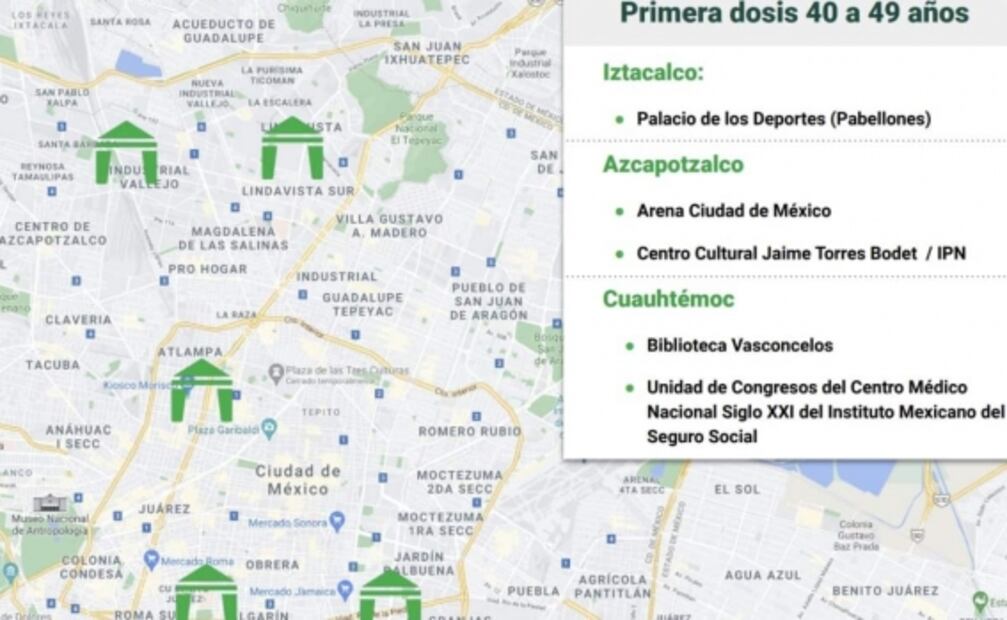 Inicia vacunación de personas de 40 a 49 años en Azcapotzalco, Iztacalco y Cuauhtémoc