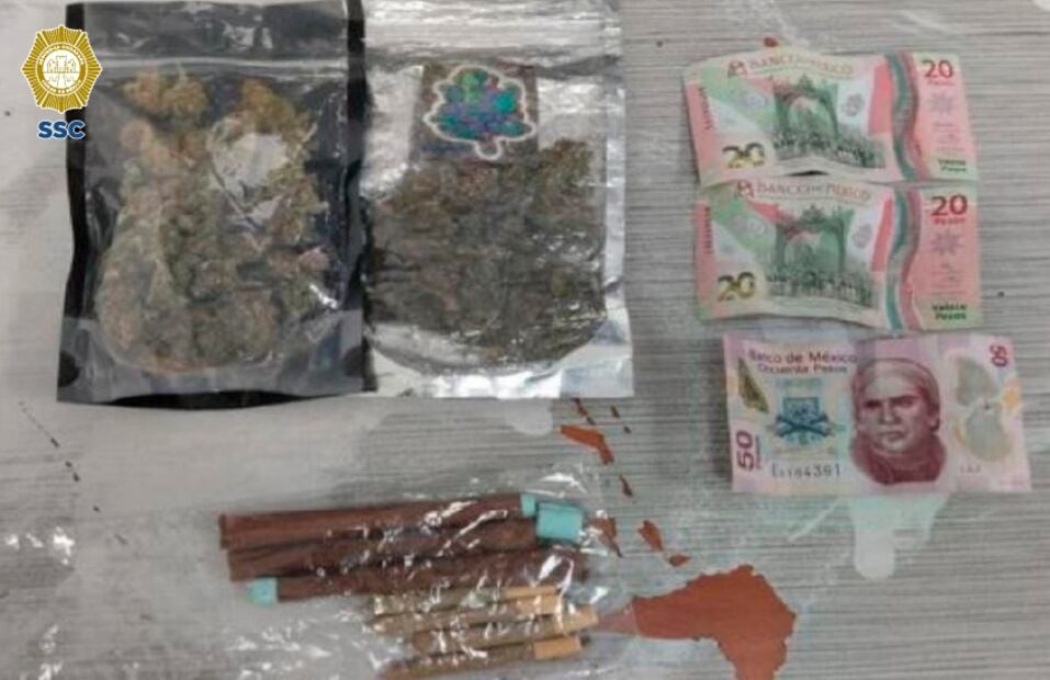 Al realizarle  una revisión de seguridad, le hallaron dos bolsas que contenían aparente marihuana, siete cigarros de la misma hierba y dinero en efectivo. (Foto: especial)