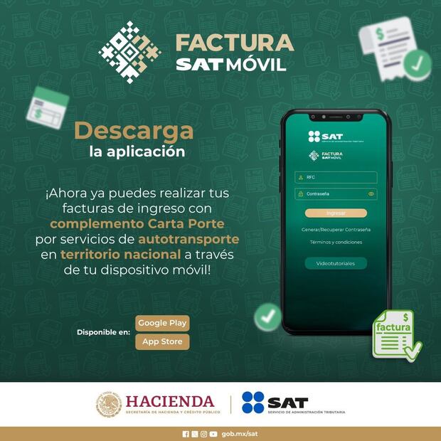 Aplicación Factura SAT Móvil. Foto: X @SATMX