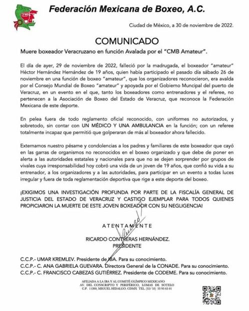 Muere boxeador amateur en pelea de exhibición