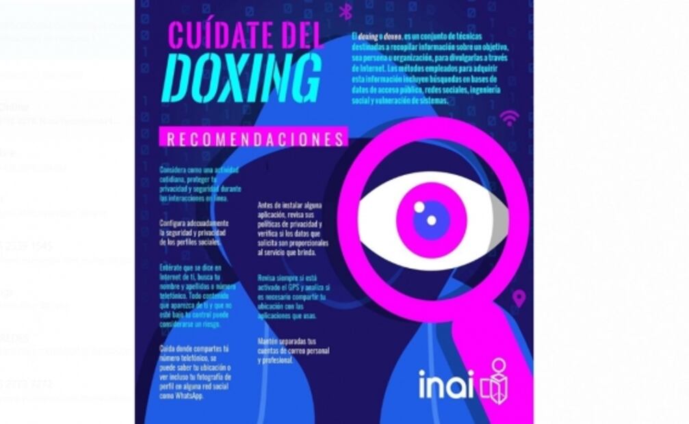 Inai exhorta a cuidarse del "doxing", una práctica de rastreo y espionaje virtual