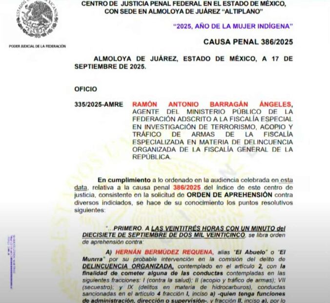 Orden de captura contra Hernán Bermúdez en la causa penal 386/2025. Foto: Especial