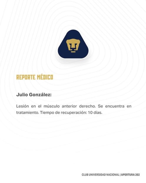 Julio González causa baja de los Pumas por lesión