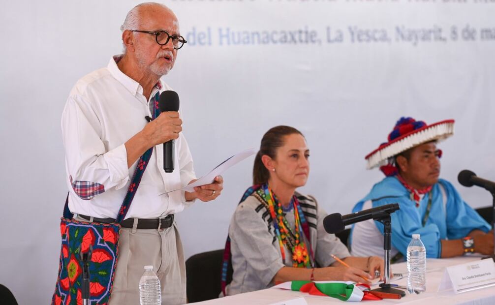 La presidenta Claudia Sheinbaum durante el evento Plan de Justicia del Pueblo Wixárika, La Mesa de Huanacaxtle, La Yesca, Nayarit. Foto: Presidencia