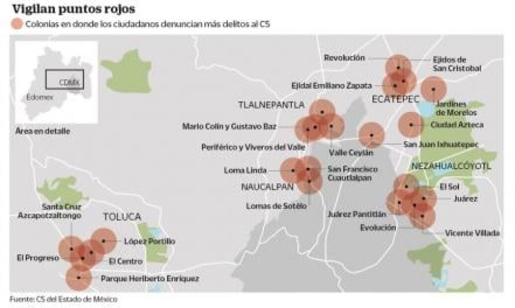 Ubican las 23 colonias más peligrosas del Estado de México