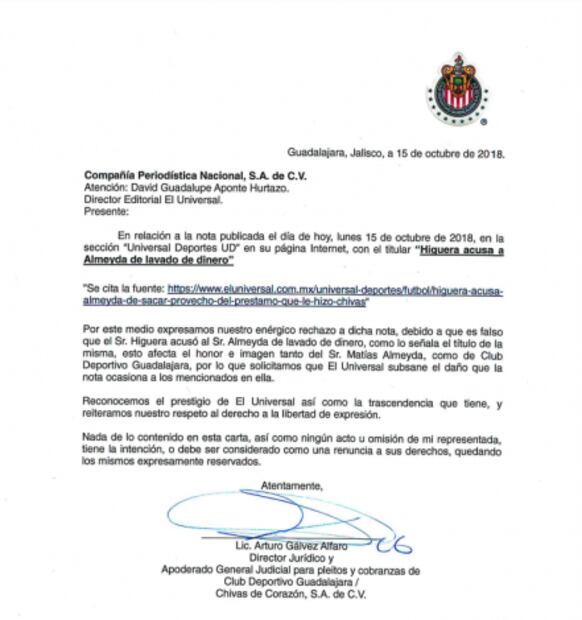 Chivas aclara declaraciones de Higuera sobre Almeyda