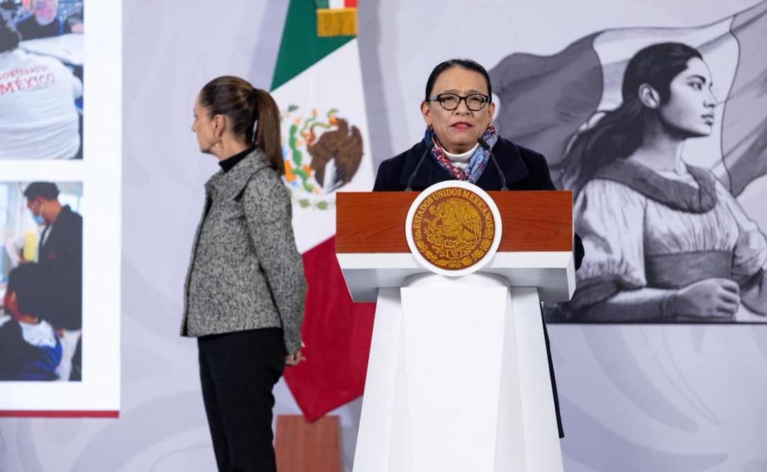 Rosa Icela Rodríguez, titular de Segob, durante la mañanera del 18 de diciembre del 2025. Foto: Hugo Salvador/ EL UNIVERSAL