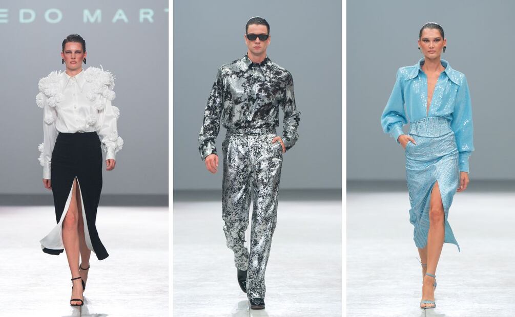 Los hombros pronunciados no faltaron en las siluetas de Alfredo Martínez. Foto: Cortesía