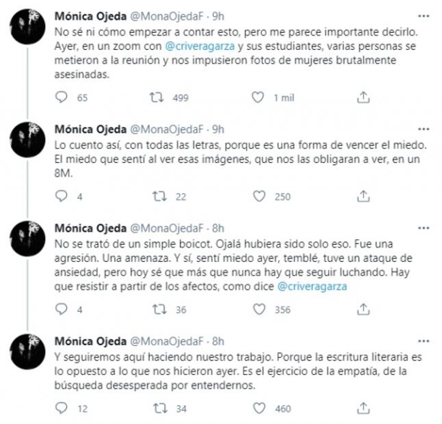 En pleno 8M, las escritoras Cristina Rivera Garza y Mónica Ojeda sufren intimidación durante foro virtual 
