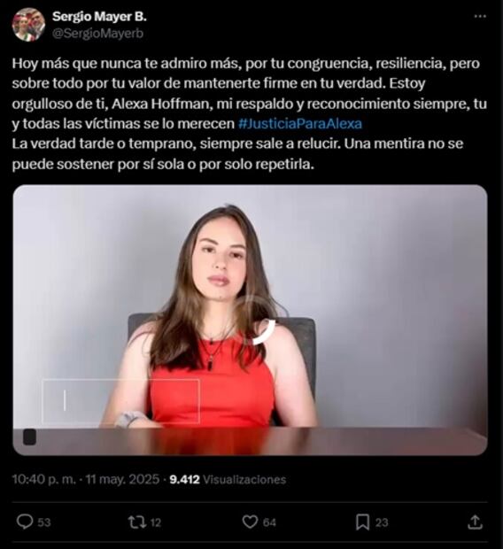 Este fue el mensaje que Mayer escribió a la joven en redes sociales. Foto: X