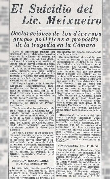 El cuerpo de Jorge Meixueiro permaneció en el Panteón Español durante unos años, antes de ser enviado a Oaxaca. Durante el funeral, su madre María Hernández, dijo “bien hecho, hijo, has muerto con honor como murió tu padre”. Foto: Hemeroteca EL UNIVERSAL.
