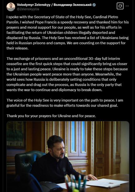 Volodímir Zelensky en X. Foto: captura de pantalla