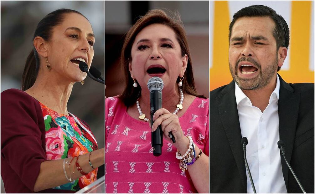 Claudia Sheinbaum, Xóchitl Gálvez y Jorge Máynez, candidatos presidenciales. Foto: EL UNIVERSAL