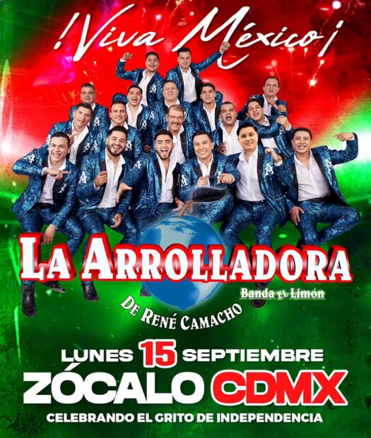 La Arrolladora Banda el Limón se presentará el próximo 15 de septiembre en el Zócalo de la CDMX (08/09/2025). Foto: Especial