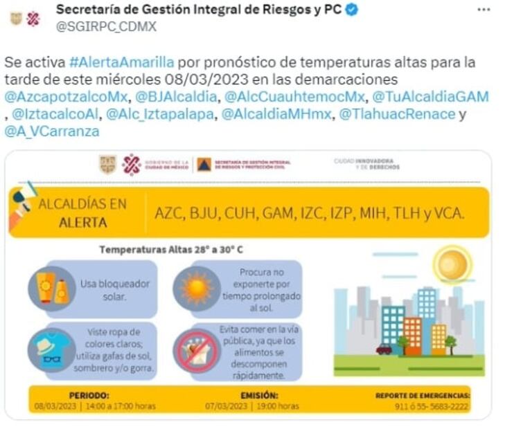 8M: Hay alerta amarilla por altas temperaturas; recuerda cuidar tu piel si vas a marcha en la CDMX