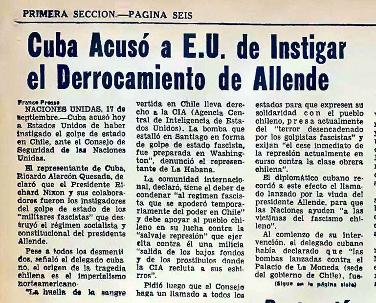 La prensa nacional dio seguimiento a los distintos aspectos que surgieron luego del golpe de Estado en Chile. Nota del 13 de septiembre de 1973. Foto: Hemeroteca EL UNIVERSAL.