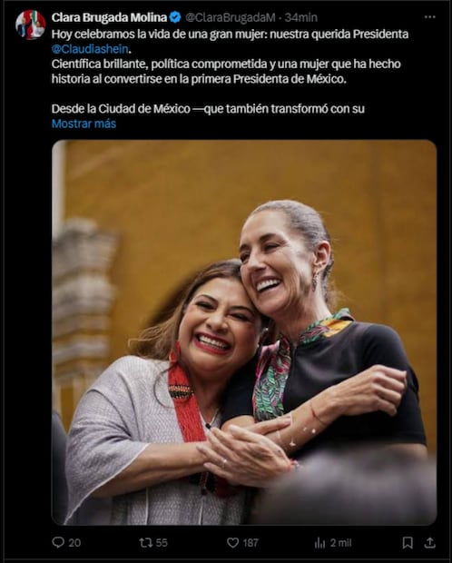 Clara Brugada, jefa de Gobierno de la CDMX, felicita a la presidente Claudia Sheinbaum por su cumpleaños 63. Foto: Captura de pantalla de X.