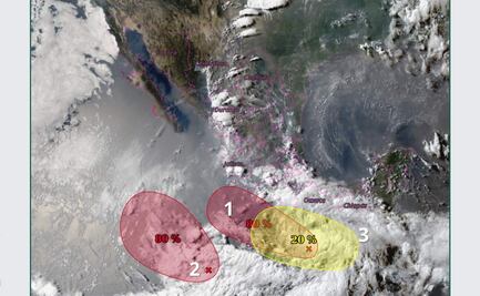 Conagua vigila dos zonas de baja presión en el Pacífico mexicano; podrían convertirse en ciclones tropicales en las próximas horas