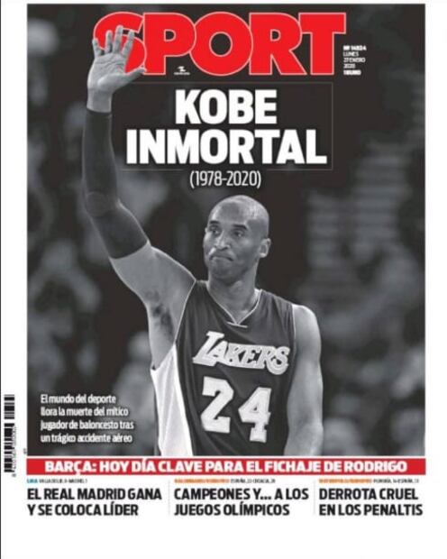 Las emotivas portadas por el fallecimiento de Kobe Bryant