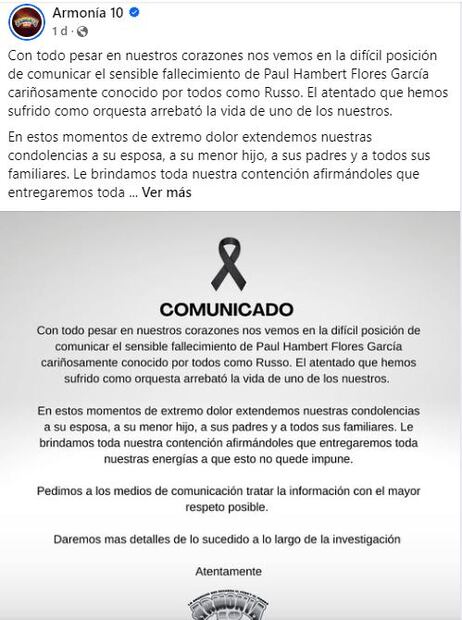 Muere Paul Flores, vocalista de Armonía 10. Foto: Captura de pantalla