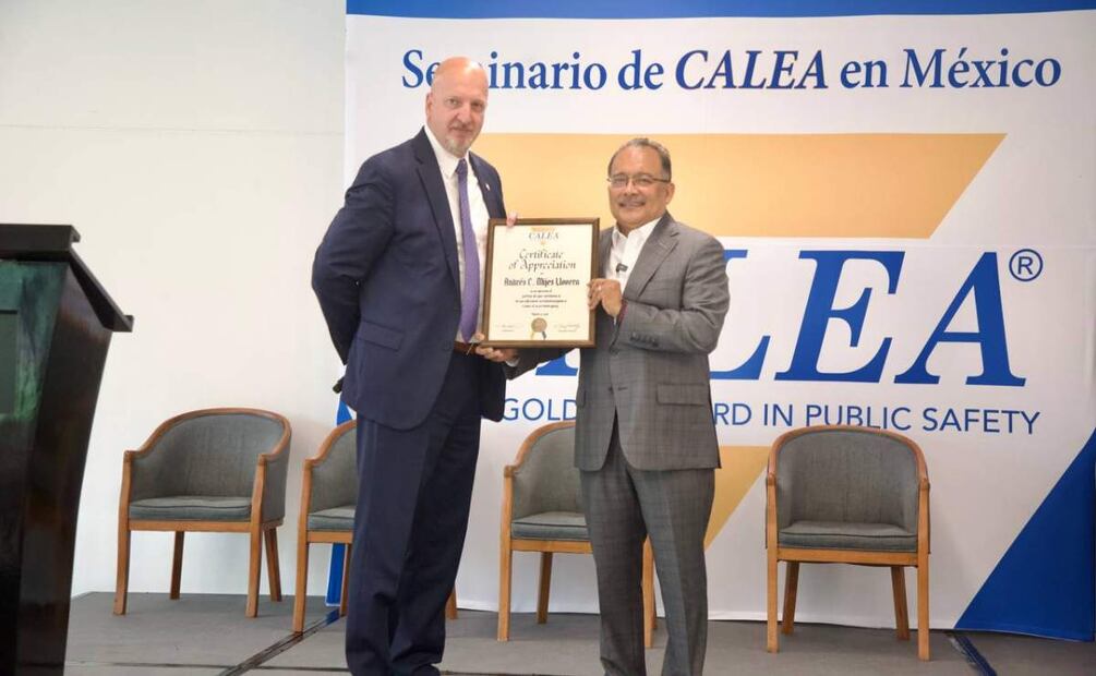 Alcalde Andrés Mijes participa este jueves en el Seminario CALEA en México, donde destaca logros en materia de seguridad (29/05/2025). Foto: Especial