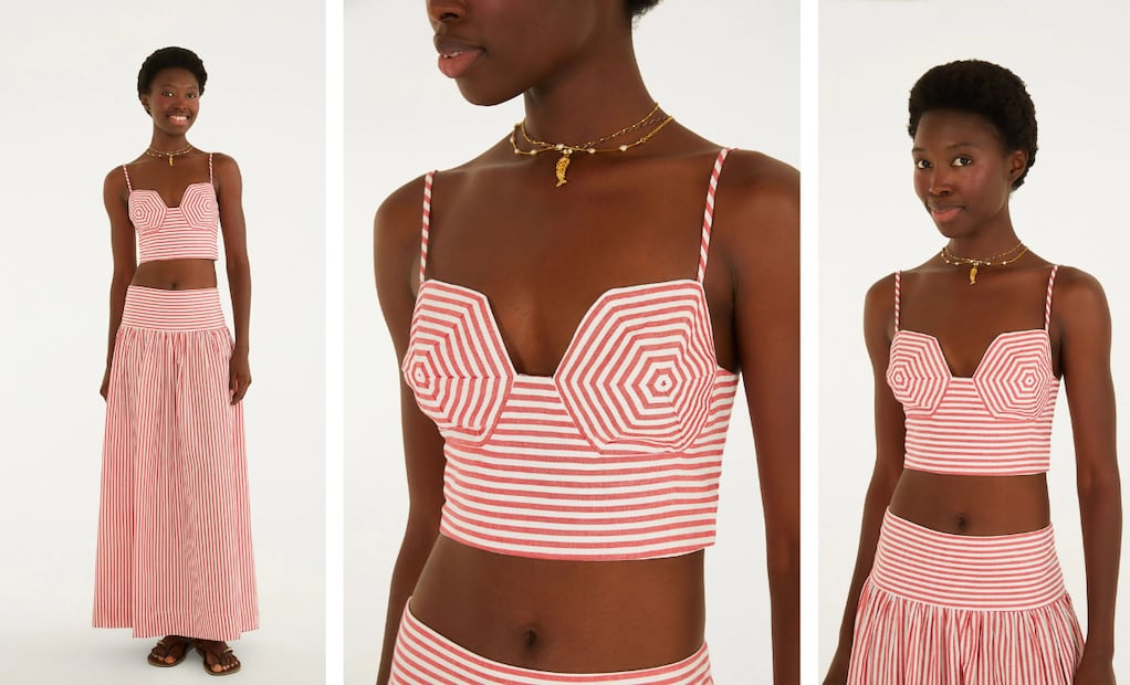 Este conjunto de Martha Debayle tiene un estampado tipo palmera. Foto: Farm Rio Brasil