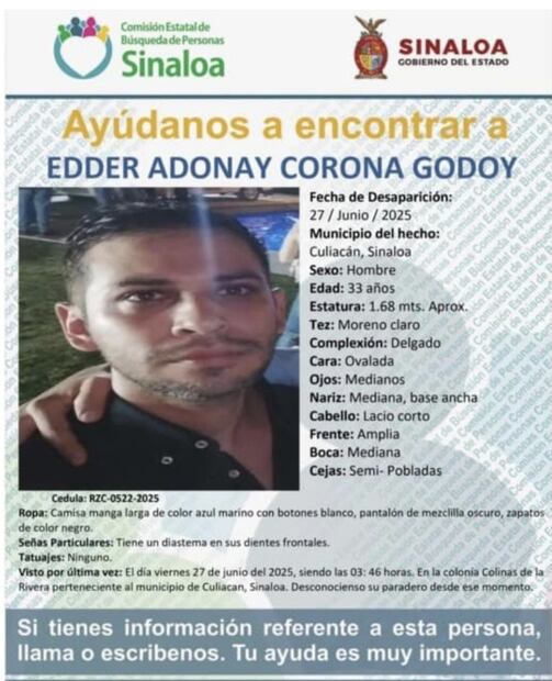 Desaparecido Edder Adonay Corona Godoy. Foto: Especial