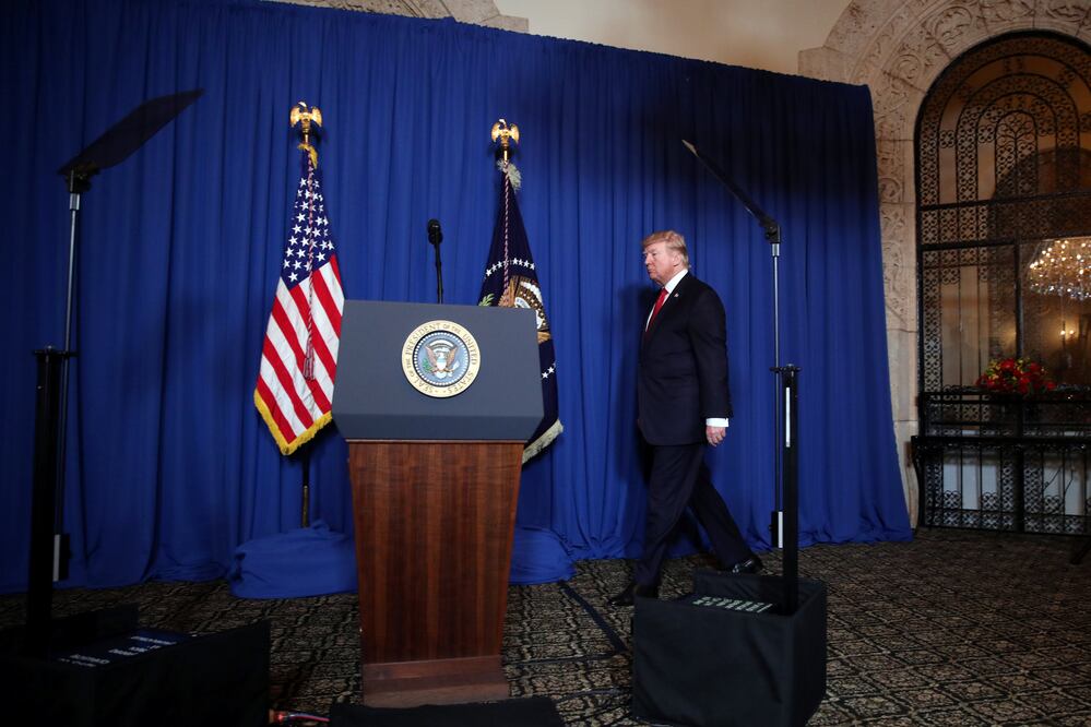 Donald Trump retratado hoy al dar su discurso tras el ataque. Reuters