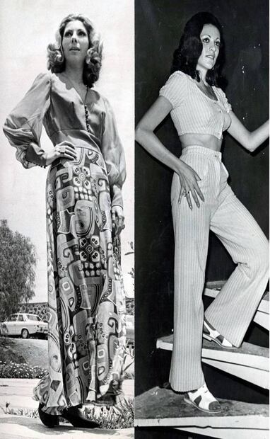 Contrario a épocas anteriores, resaltar rasgos físicos como la cintura y la forma natural del busto femeninos se popularizó de maneras tan diversas como los vestidos y los pantalones, por no mencionar el top de la modelo a la derecha. Archivo EL UNIVERSAL.