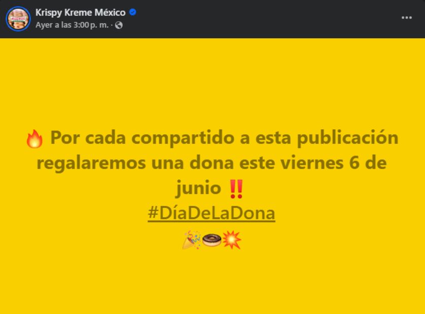 La cadena de donas adelantó que regalarán donas este 6 de junio. Foto: Facebook