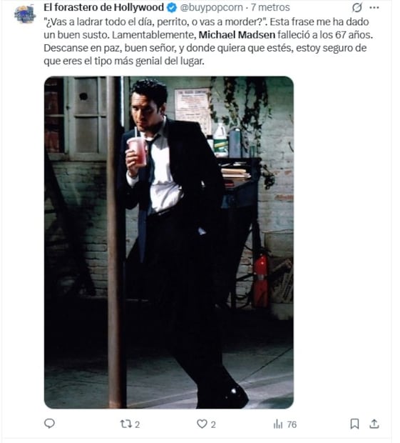Despiden a Michel Madsen con las mejores frases e imágenes; usuarios reaccionan en X. Fuente: X