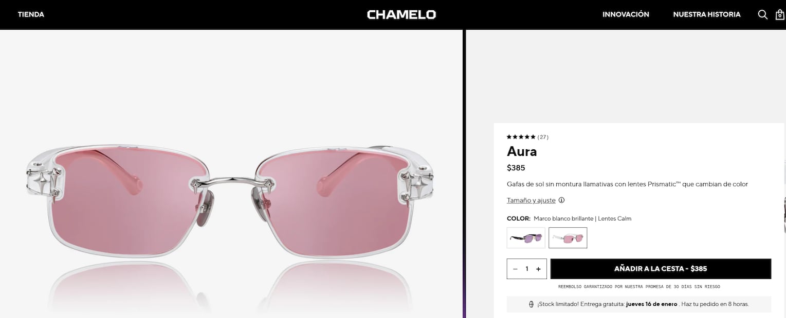 La marca de lentes que modeló en cantante se llama Chamelo Eyewear. Foto: Chamelo