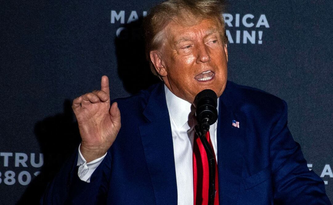 Expresidente Donald Trump durante un mitin de campaña en New Hampshire, el 8 de agosto de 2023. Foto: AFP