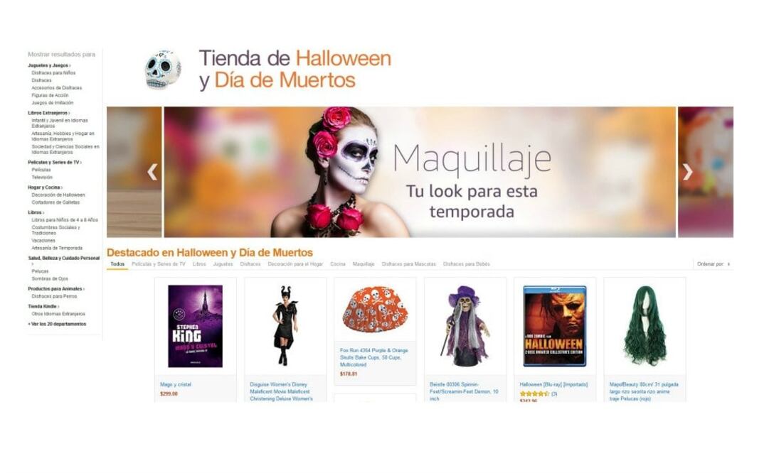 En el portal encontrarás ofertas en disfraces, maquillajes, hogar y cocina, películas, series y libros de horror entre muchos más