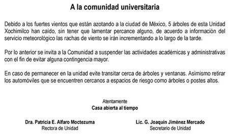 UAM suspende clases por fuertes vientos en varias escuelas