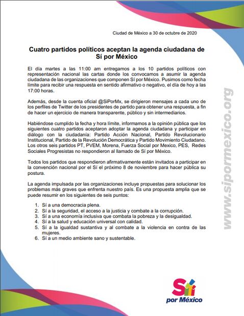 PAN, PRI, PRD y MC responden a convocatoria de Sí por México
