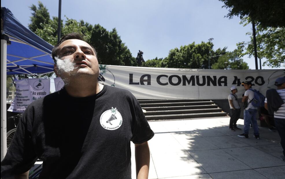El colectivo 4:20 fue reubicado en la Glorieta de Violeta, que tiene la fije de Simón Bolívar, en la Ciudad de México donde habrá reglas de convivencia y consumo; así, como horarios y la prohibición de menores de edad, el 4 de agosto de 2025. Foto: Francisco Rodríguez/EL UNIVERSAL